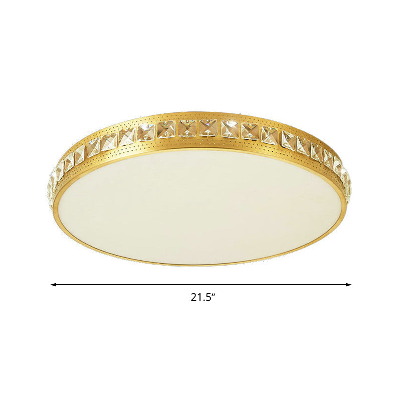 Modern Crystal Gold LED Circle Flush Light Ceiling Fixture in 14"/18"/21.5" Width, Warm/White/Natural Light