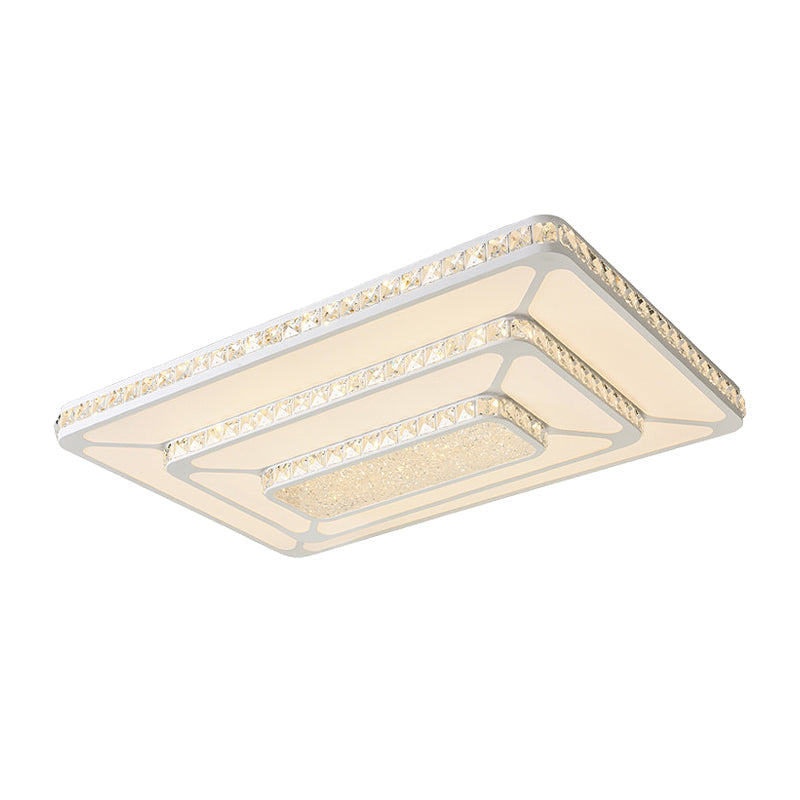 Modern Crystal LED Ceiling Light with White Rectangle Flushmount and Acrylic Diffuser