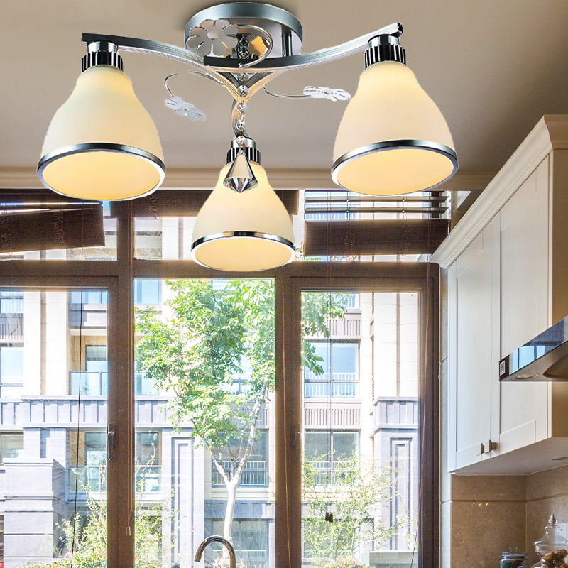 Luminaire semi-encastré en forme de cône en cristal de verre opale pour chambre à coucher - Luminaire à 3 lumières