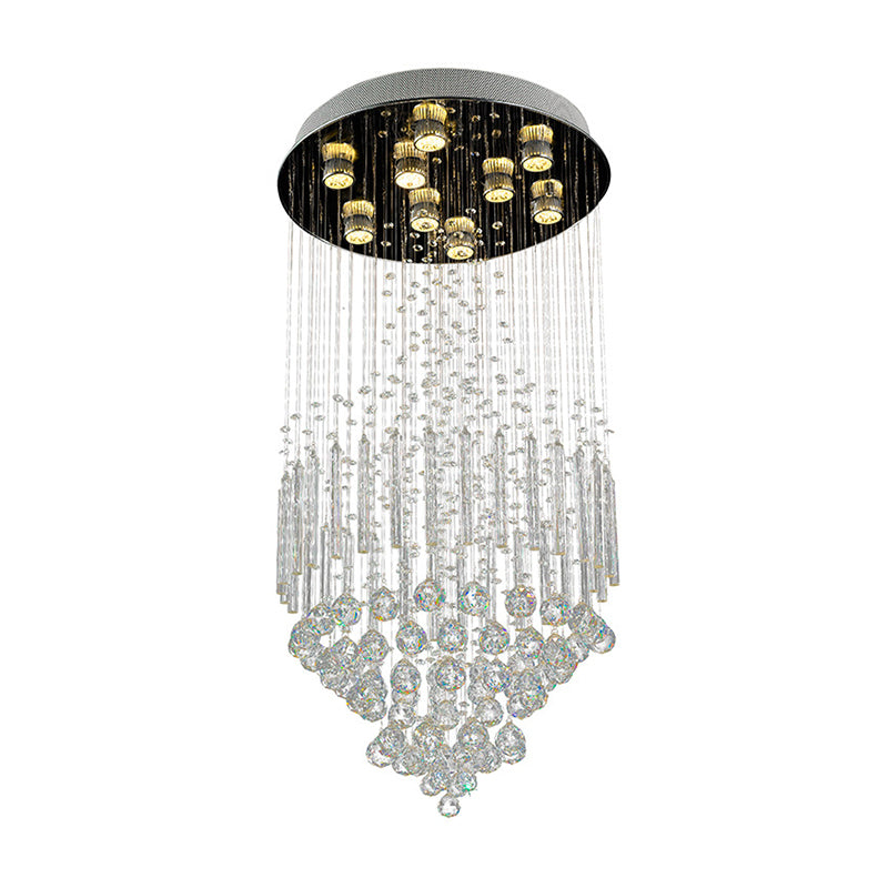 Clear Crystal Conical Flush Mount with 9 Lights - Minimalist White Flush Light for Living Room