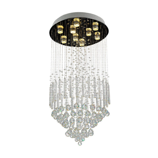 Clear Crystal Conical Flush Mount with 9 Lights - Minimalist White Flush Light for Living Room