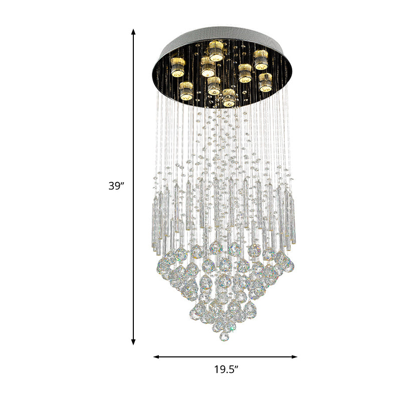 Clear Crystal Conical Flush Mount with 9 Lights - Minimalist White Flush Light for Living Room