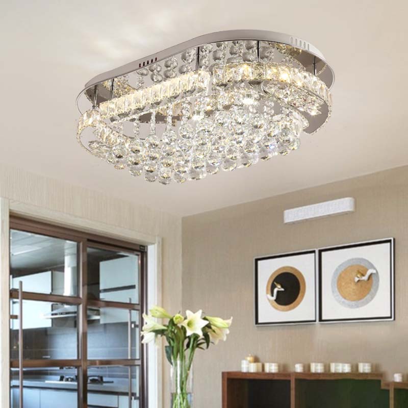 Minimalist Led Chrome Crystal Ball Flush Mount Light Fixture