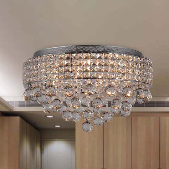 Cascading Crystal Ball Ceiling Light Fixture with 9 Lights in Modern Nickel Finish