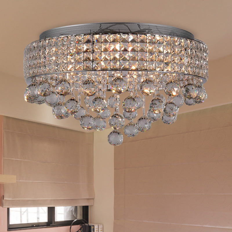 Cascading Crystal Ball Ceiling Light Fixture with 9 Lights in Modern Nickel Finish