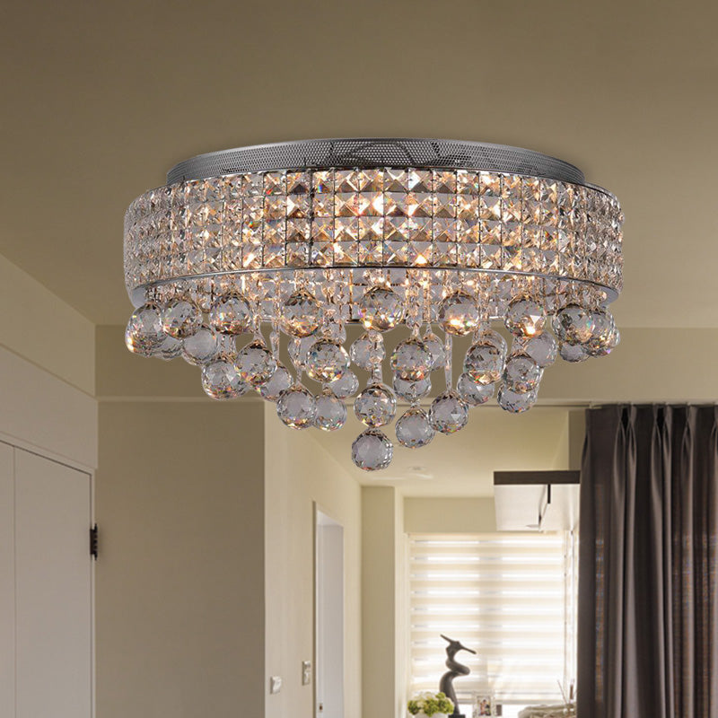 Cascading Crystal Ball Ceiling Light Fixture with 9 Lights in Modern Nickel Finish