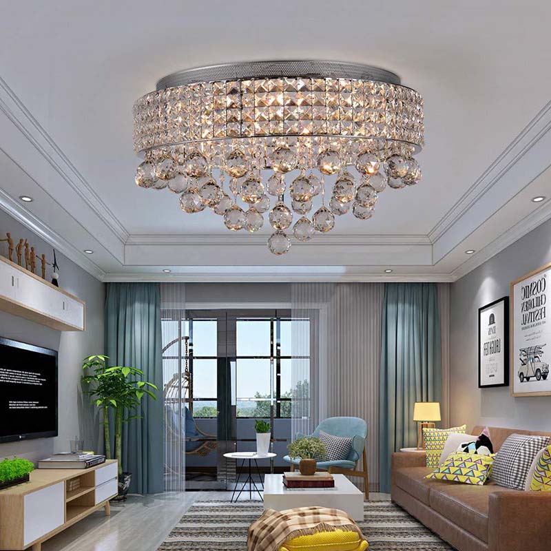 Cascading Crystal Ball Ceiling Light Fixture with 9 Lights in Modern Nickel Finish