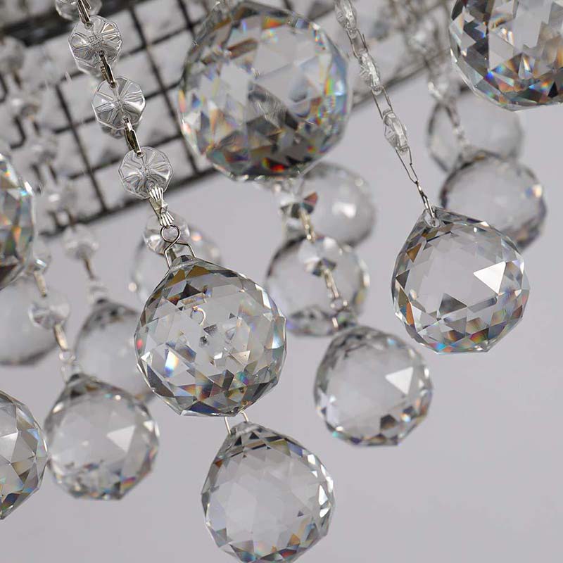 Cascading Crystal Ball Ceiling Light Fixture with 9 Lights in Modern Nickel Finish