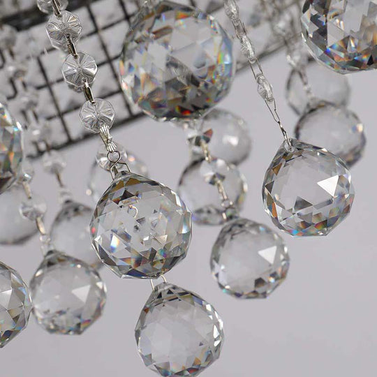 Cascading Crystal Ball Ceiling Light Fixture With 9 Lights In Modern Nickel Finish