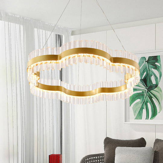 Modern Flower Crystal Ceiling Chandelier - Led Minimalist Hanging Light Kit In Black/Gold (23.5/31.5