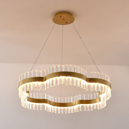 Modern Flower Crystal Ceiling Chandelier - Led Minimalist Hanging Light Kit In Black/Gold (23.5/31.5