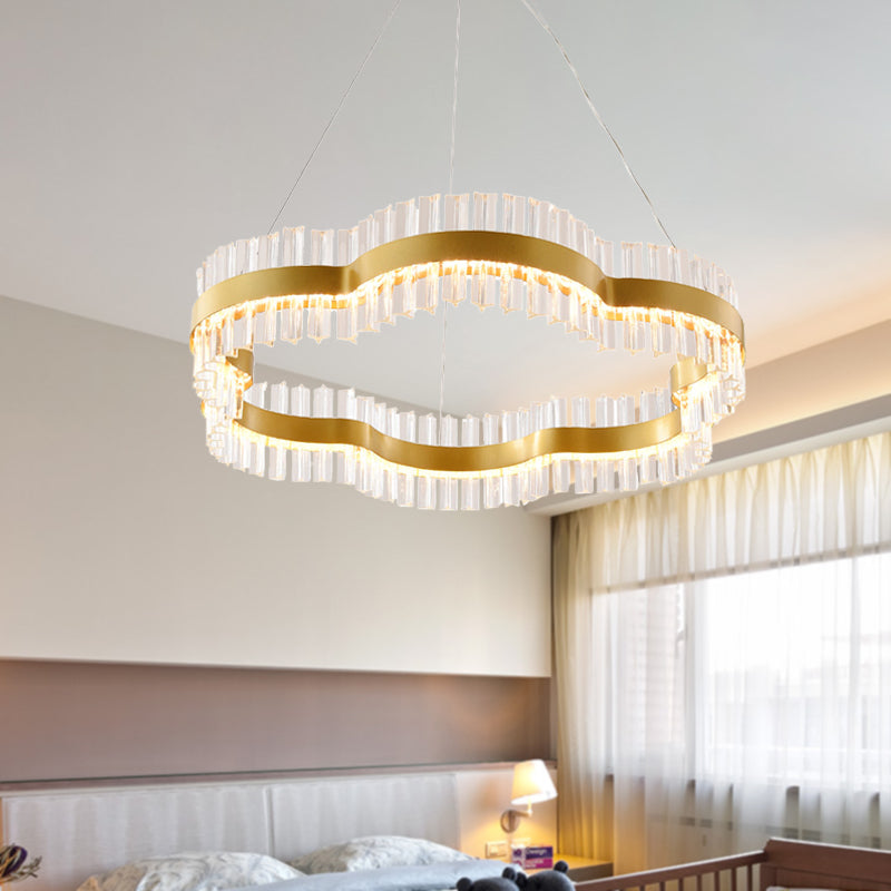 Minimalist Flower Chandelier Crystal Ceiling Light – Black/Gold, 23.5"/31.5" Wide