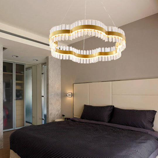 Modern Flower Crystal Ceiling Chandelier - Led Minimalist Hanging Light Kit In Black/Gold (23.5/31.5