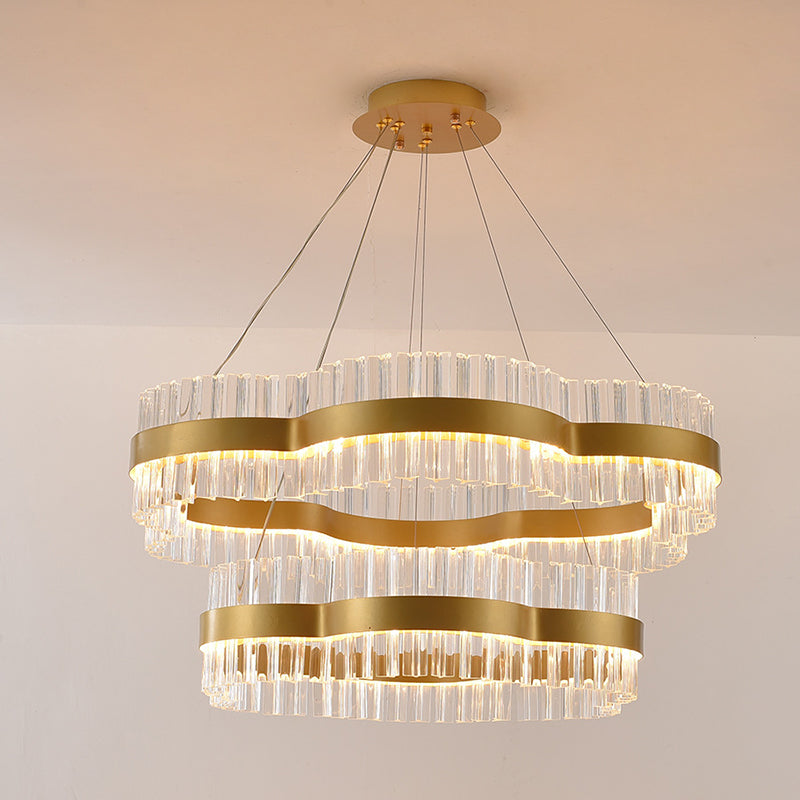 Minimalist Flower Chandelier Crystal Ceiling Light – Black/Gold, 23.5"/31.5" Wide