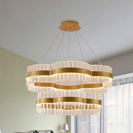 Modern Flower Crystal Ceiling Chandelier - Led Minimalist Hanging Light Kit In Black/Gold (23.5/31.5