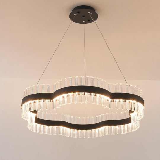 Modern Flower Crystal Ceiling Chandelier - Led Minimalist Hanging Light Kit In Black/Gold (23.5/31.5