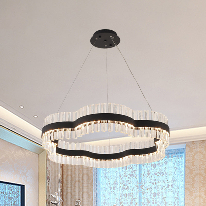 Minimalist Flower Chandelier Crystal Ceiling Light – Black/Gold, 23.5"/31.5" Wide