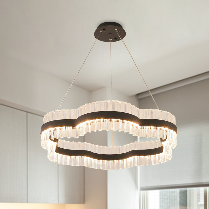 Minimalist Flower Chandelier Crystal Ceiling Light – Black/Gold, 23.5"/31.5" Wide