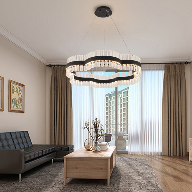 Modern Flower Crystal Ceiling Chandelier - Led Minimalist Hanging Light Kit In Black/Gold (23.5/31.5