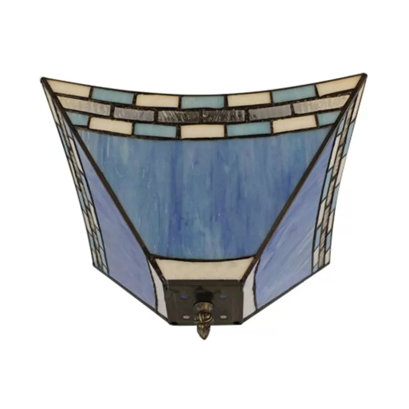 Blue Stained Glass Ceiling Light: Flush Mount with Tiffany Style Pyramid Shade - Perfect for Living Room