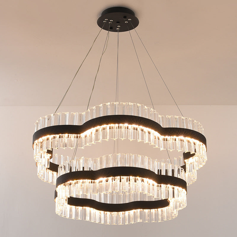 Modern Flower Crystal Ceiling Chandelier - Led Minimalist Hanging Light Kit In Black/Gold (23.5/31.5