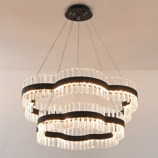 Modern Flower Crystal Ceiling Chandelier - Led Minimalist Hanging Light Kit In Black/Gold (23.5/31.5
