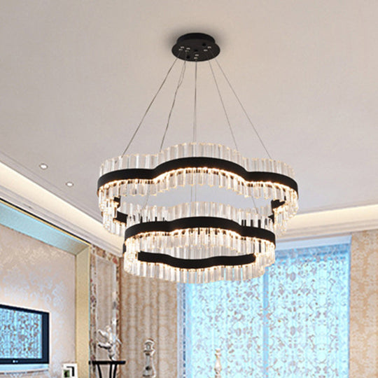 Modern Flower Crystal Ceiling Chandelier - Led Minimalist Hanging Light Kit In Black/Gold (23.5/31.5