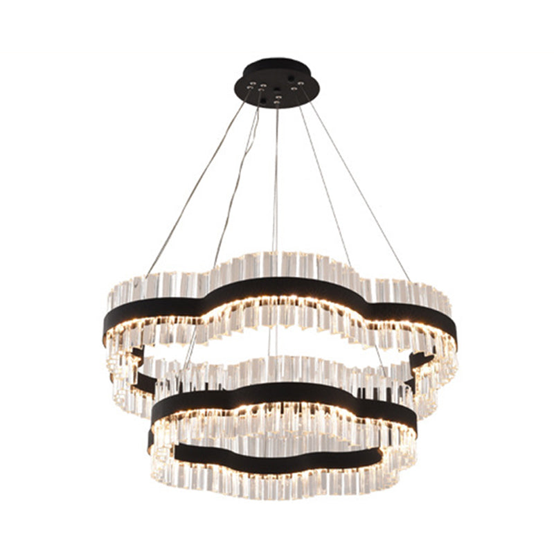 Minimalist Flower Chandelier Crystal Ceiling Light – Black/Gold, 23.5"/31.5" Wide