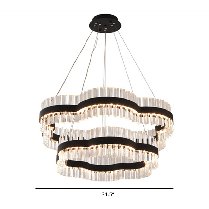 Minimalist Flower Chandelier Crystal Ceiling Light – Black/Gold, 23.5"/31.5" Wide