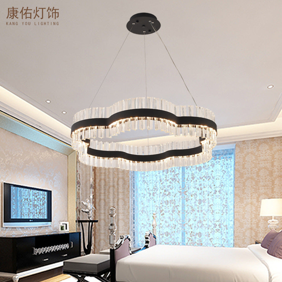 Minimalist Flower Chandelier Crystal Ceiling Light – Black/Gold, 23.5"/31.5" Wide