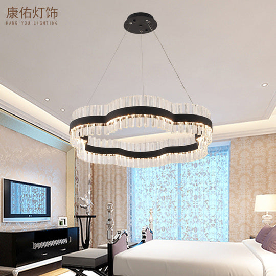 Minimalist Flower Chandelier Crystal Ceiling Light – Black/Gold, 23.5"/31.5" Wide