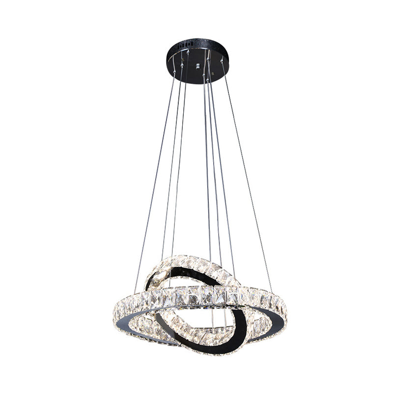 Minimalist Crystal Ring Chandelier Led Hanging Lamp Kit 19/19.5/23.5 Wide For Bedroom Black