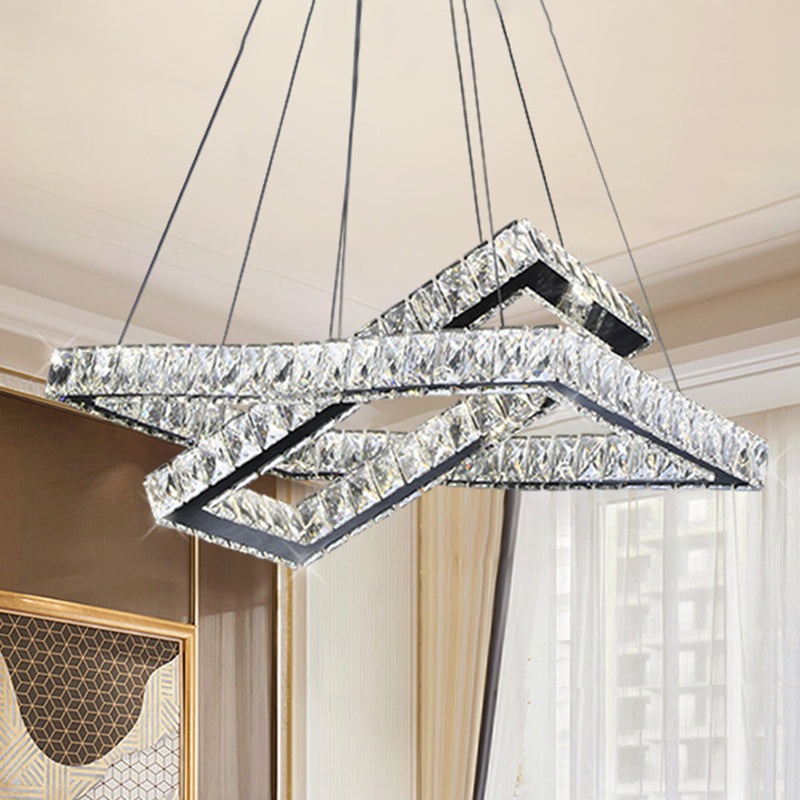 Minimalist Crystal LED Black Rectangle Chandelier Pendant Light for Dining Room