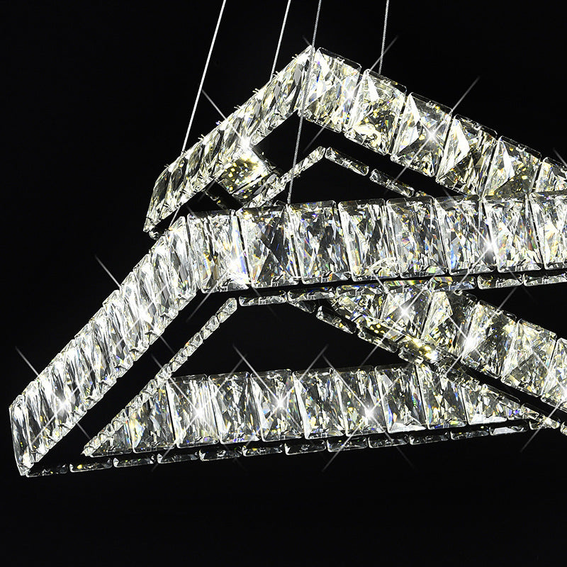 Minimalist Black Crystal Led Rectangle Chandelier For Dining Room Pendant Lighting
