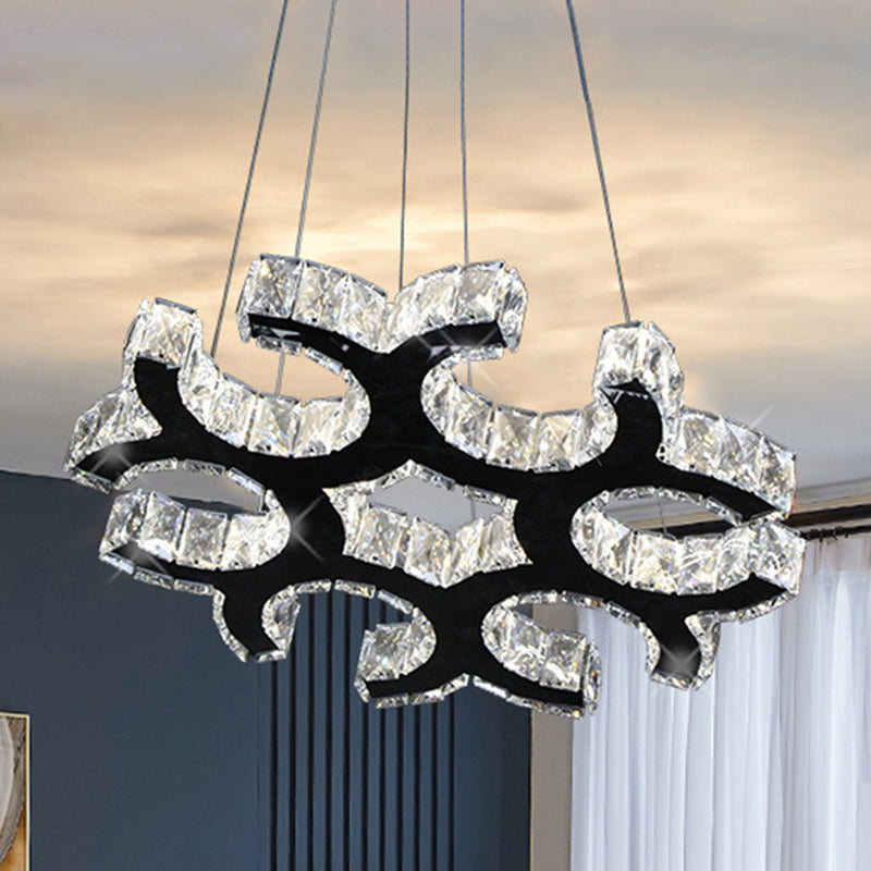 Contemporary Black Crystal LED C-Shaped Ceiling Chandelier - Perfect for Living Room