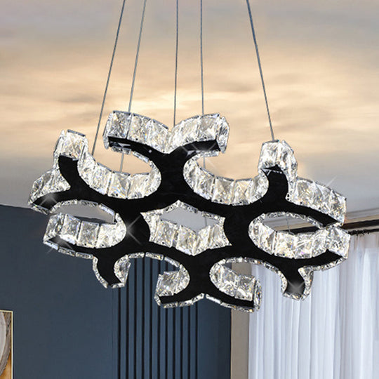 Modern Black C-Shaped Led Crystal Chandelier For Living Room