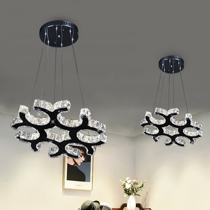 Modern Black C-Shaped Led Crystal Chandelier For Living Room