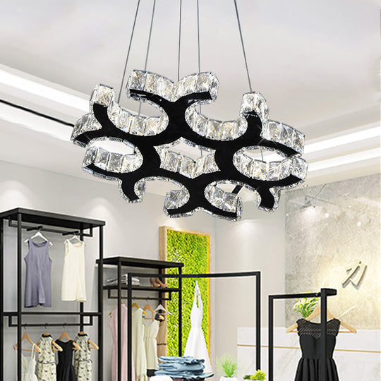 Modern Black C-Shaped Led Crystal Chandelier For Living Room