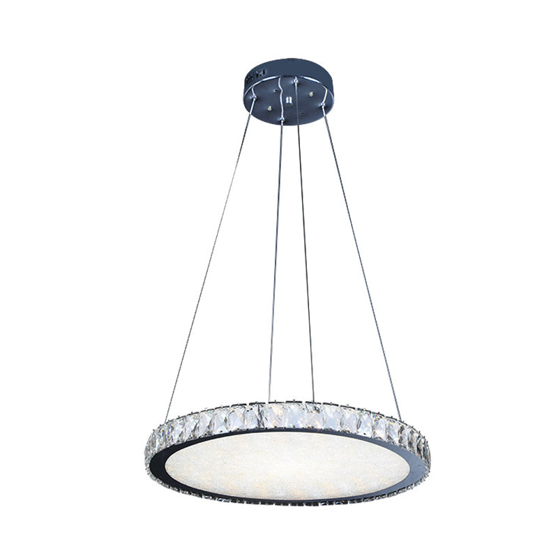 Contemporary Crystal Led Chandelier Pendant Light - Round Nickel Ceiling Fixture
