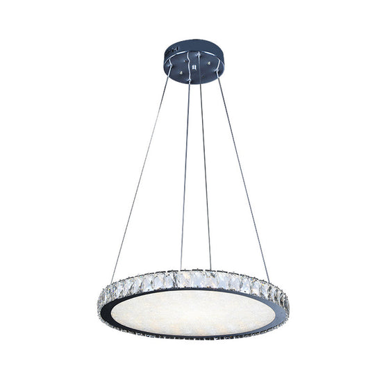 Contemporary Crystal Led Chandelier Pendant Light - Round Nickel Ceiling Fixture