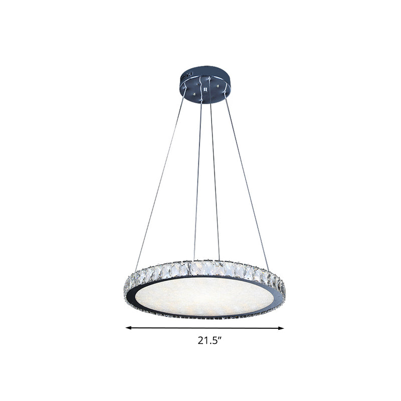 Contemporary Crystal Led Chandelier Pendant Light - Round Nickel Ceiling Fixture