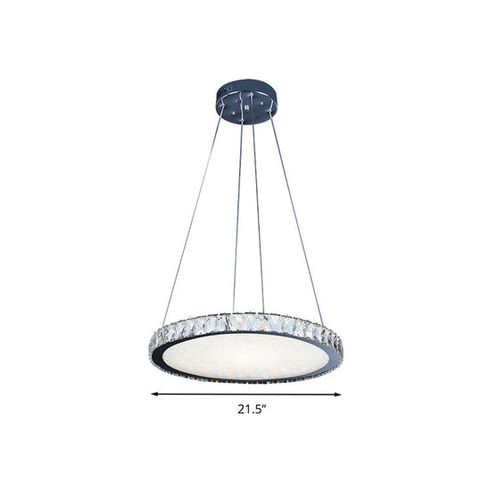 Contemporary Crystal Led Chandelier Pendant Light - Round Nickel Ceiling Fixture
