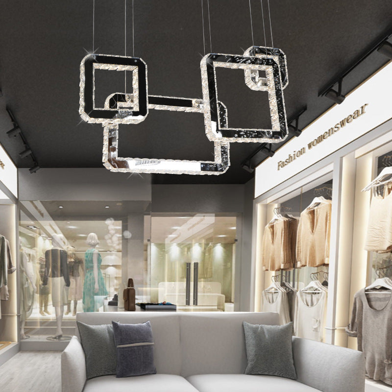 Minimalist Led Black Crystal Cluster Pendant Light - Stylish Hanging Lamp For Living Room