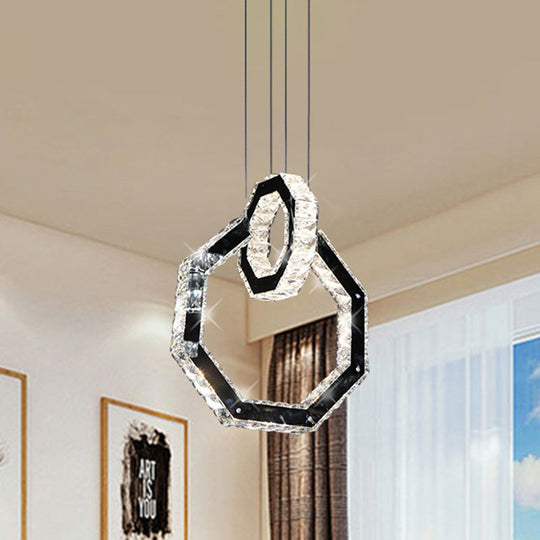 Minimalist Led Crystal Chandelier Pendant Light With Polygon Design Black Fixture