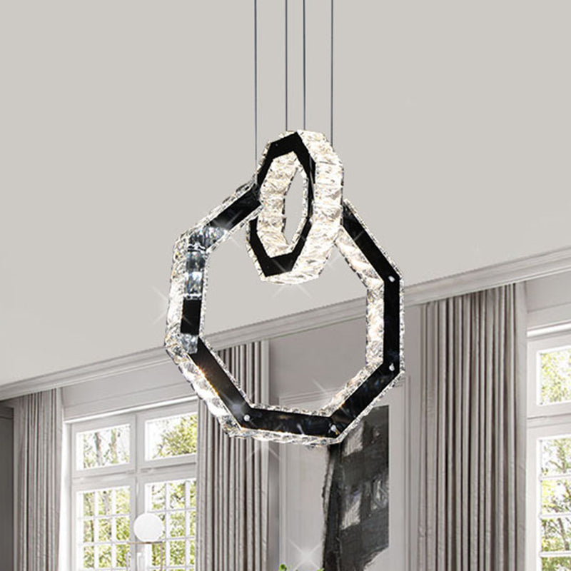 Minimalist Led Crystal Chandelier Pendant Light With Polygon Design Black Fixture
