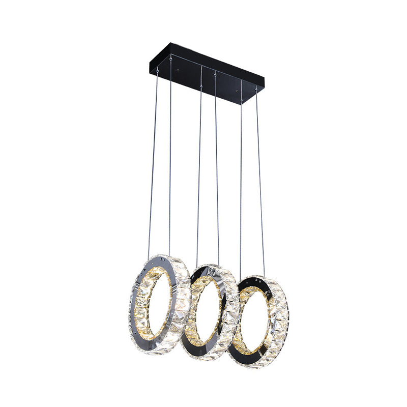 Contemporary Black Crystal LED Pendant: Round Living Room Cluster with Down Lighting