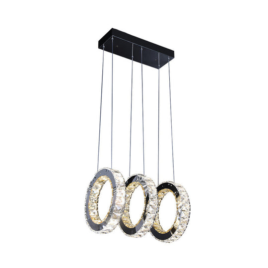 Contemporary Black Crystal LED Pendant: Round Living Room Cluster with Down Lighting
