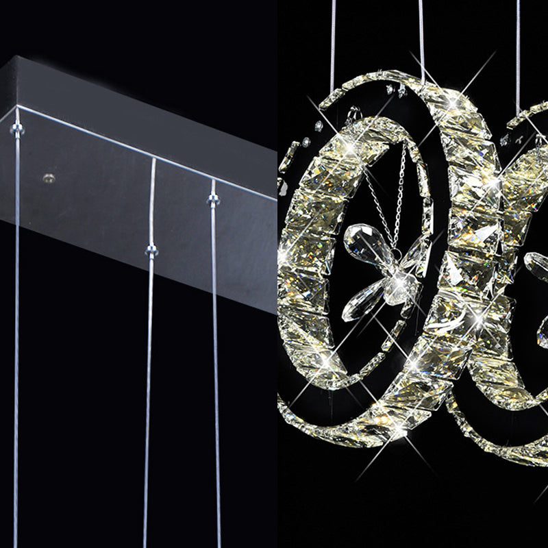 Contemporary Black Crystal LED Pendant: Round Living Room Cluster with Down Lighting