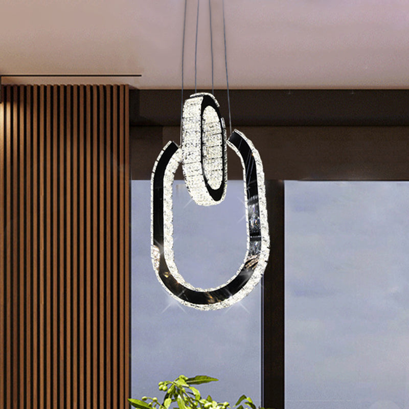 Modern Oval Led Chandelier In Black - Minimalist Hanging Lamp Fixture