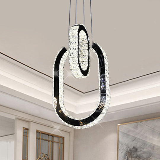 Modern Oval Led Chandelier In Black - Minimalist Hanging Lamp Fixture